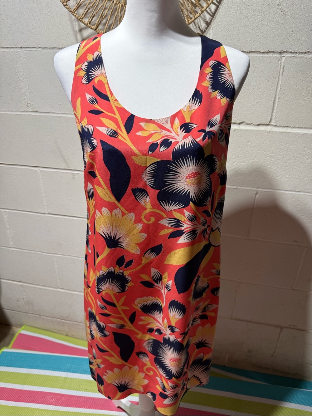 J. Crew Coral Floral Shift Dress with Navy & Yellow Bloom